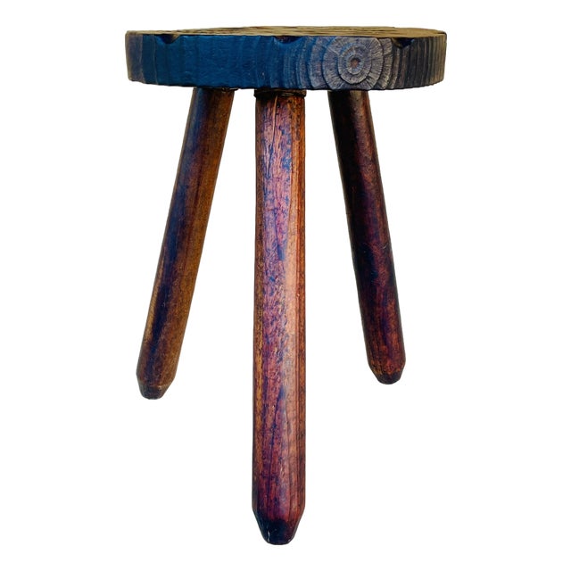 Vintage French Farmhouse Milking Stool on Tripod Legs For Sale