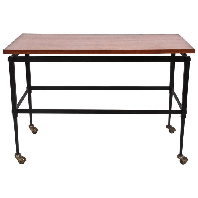 Coffee 1960s Italian Modern Black Iron & Floating Teak Rolling Table For Sale - Image 8 of 8