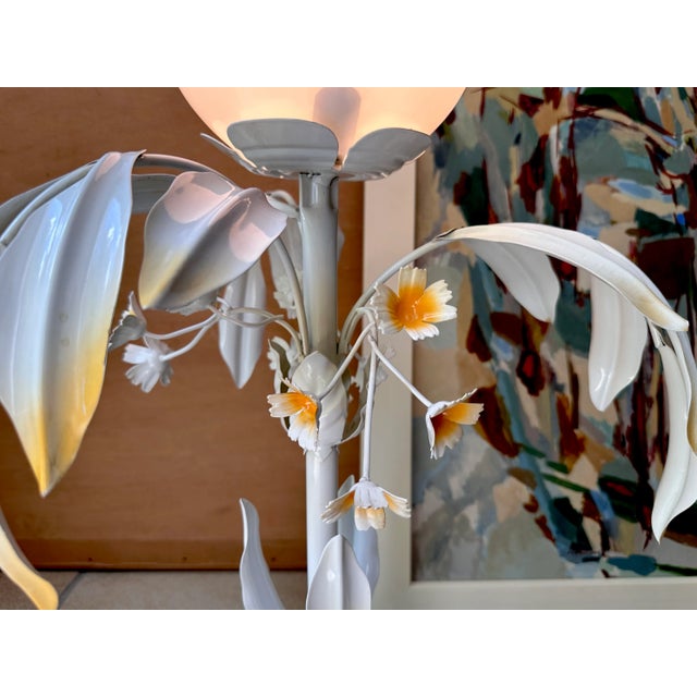 Florentine Style Plant-Shaped Table Lamp in Metal & Opal Glass by Sergio Terzani, Italy 1970s For Sale - Image 13 of 18