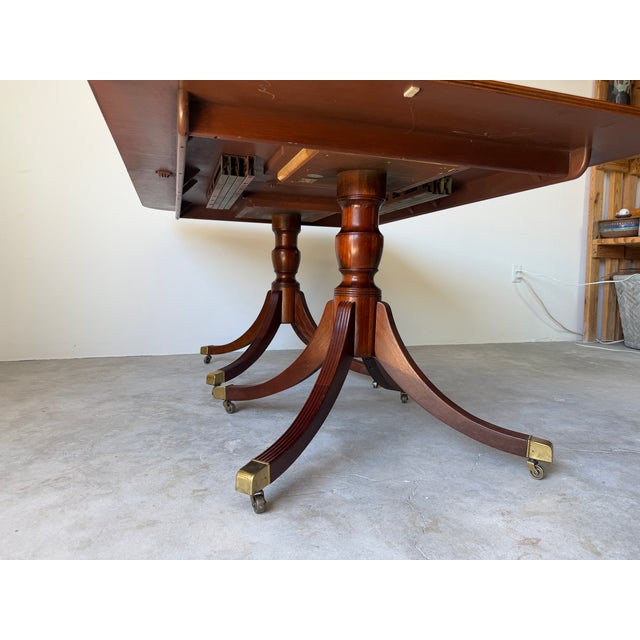 Vintage Baker Furniture Georgian Style Double Pedestal Extension Dining Table For Sale - Image 13 of 18