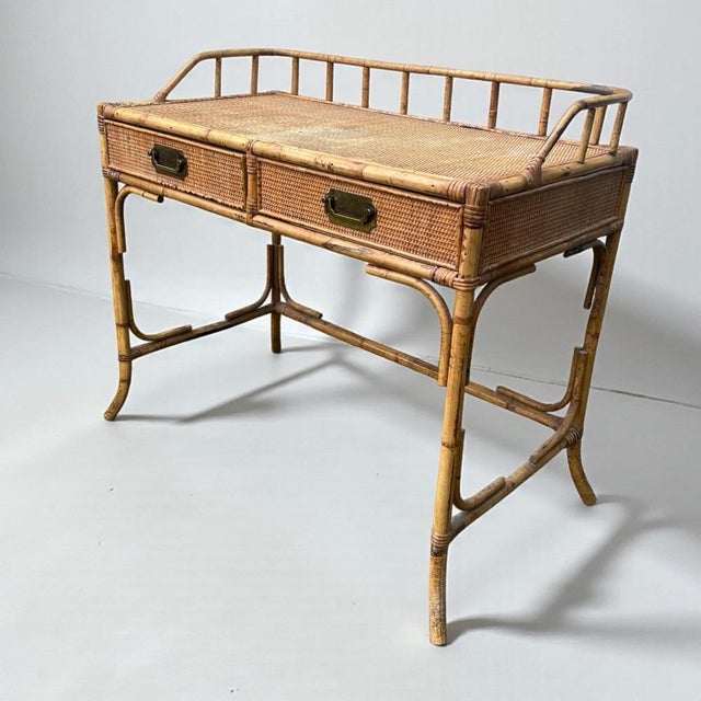 Beige Vintage Bamboo Desk, Dressing or Console Table, 1960s For Sale - Image 8 of 8