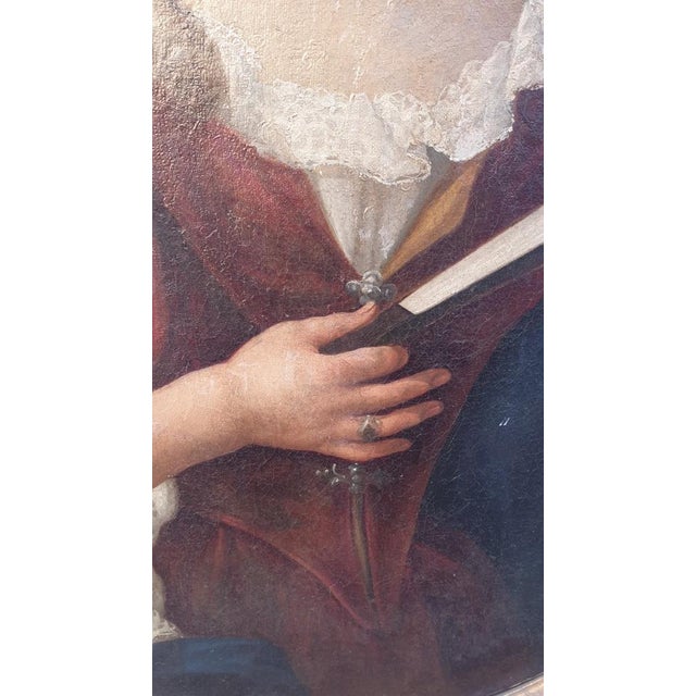 Oval Portrait of Lady with a Fan, 18th Century, Oil on Canvas, Framed For Sale - Image 12 of 17