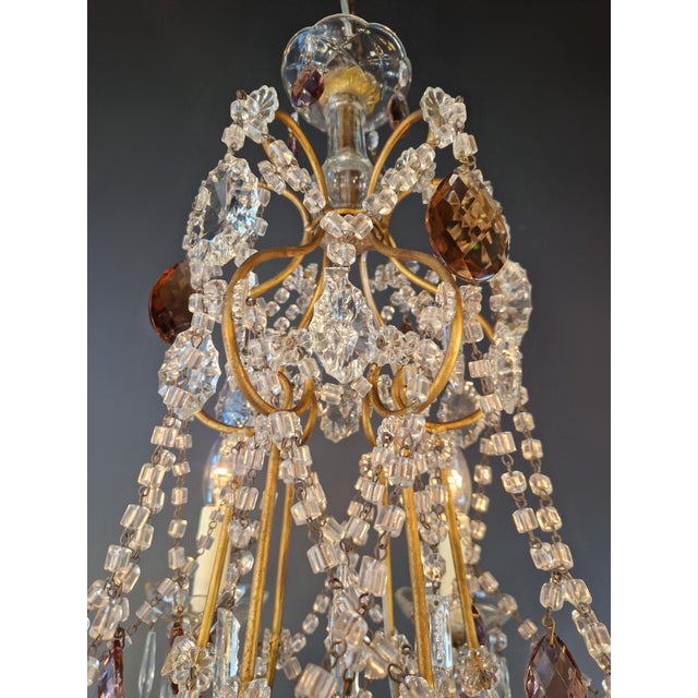 Brass Vintage Venetian Style Crystal Chandelier With Purple and Amber Crystals For Sale - Image 8 of 8