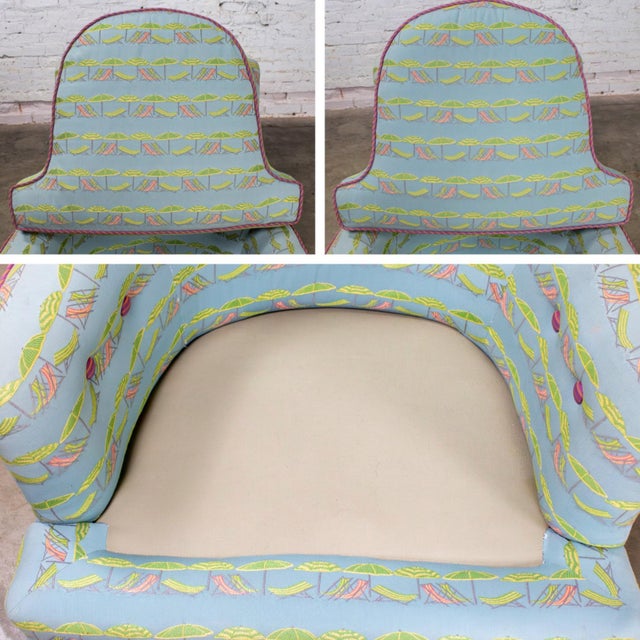 Mid-20th Century Traditional Art Deco Club or Lounge Chair Upholstered W/Beachy Fabric & Bullion Fringe For Sale - Image 17 of 18
