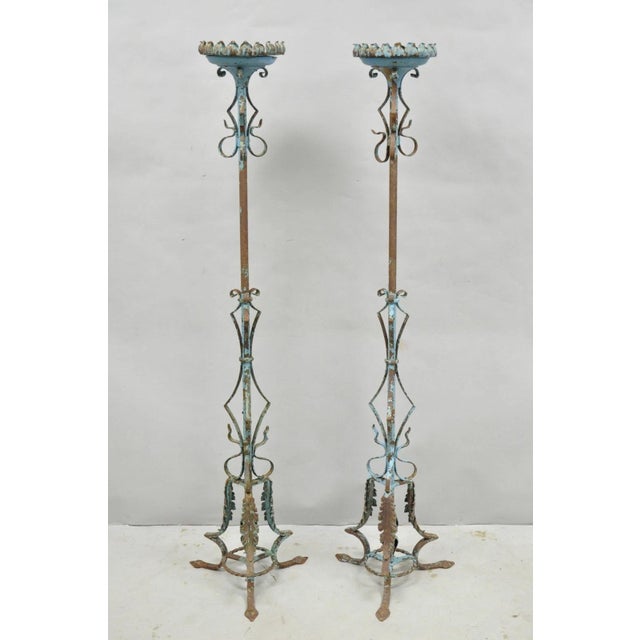 Antique Gothic Renaissance Wrought Iron Italian Candle Holder Candelabra - Pair For Sale - Image 14 of 14