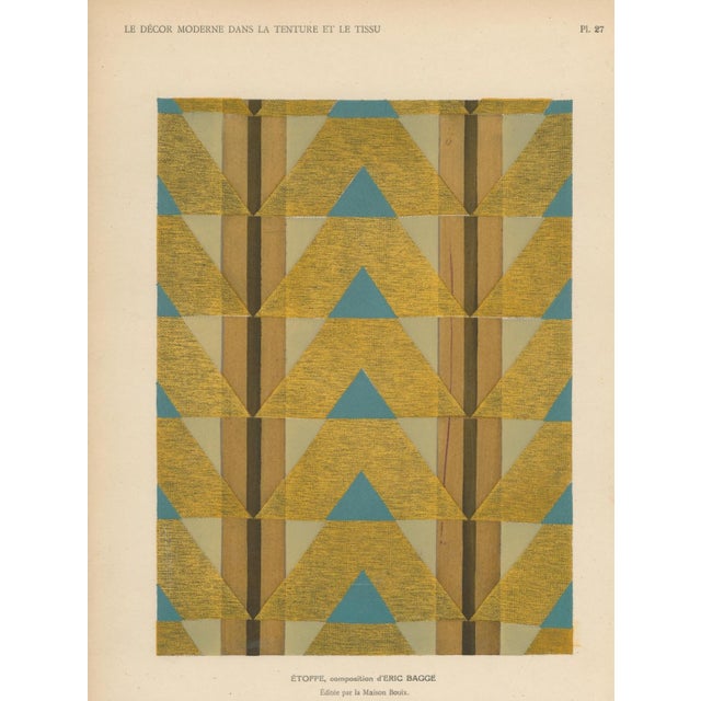 Original French decorative-arts plate from Le Décor Moderne dans la Tenture et le Tissu, Plate 27, showing a geometric...
