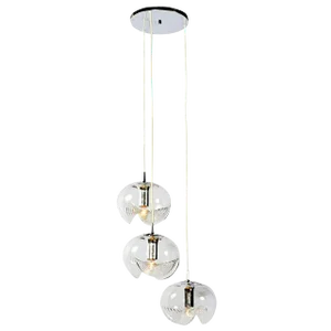 Koch & Lowy Chrome and Blown Glass Triple Pendant Fixture