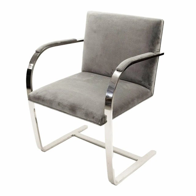 Mies Van der Rohe Brno (Knoll) Flat-Bar Chairs in Light Grey, Steel Frame For Sale - Image 4 of 6