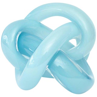 Vintage Aqua Twisted Signed Glass Sculpture For Sale