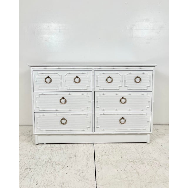Vintage Omega faux bamboo double dresser. Six drawer dresser newly refinished and ready to be installed in Benjamin Moore...