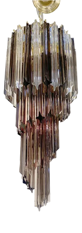 Smoked and Clear Quadriedro Cascade Chandelier Murano Glass