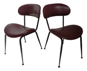 Set of Bean-Shaped Chairs in Burgundy Imitation Leather, 1960s