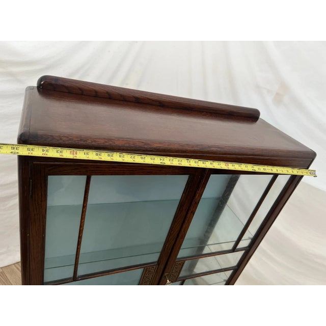 1930s Art Deco China Cabinet Curio Locking Double Door Two Glass Shelves For Sale - Image 10 of 12