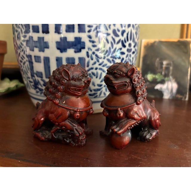 Oxblood Red Small Late 20th Century Oxblood Red Foo Dogs- a Pair For Sale - Image 8 of 8