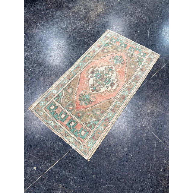 Textile Turkish Mini Rug Oriental Hand Knotted Vintage Rug 1'10" x 3'7" #17869 For Sale - Image 7 of 8