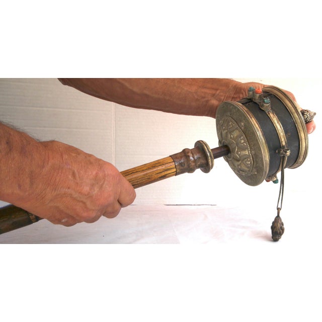 18" Tibetan Prayer Wheel W/Inner Scroll Inlaid Silver 19th Century Monastery Ritual For Sale - Image 18 of 18