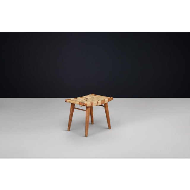 Mid-Century Modern French Stool with Woven Jute Seat, 1950 For Sale - Image 10 of 13