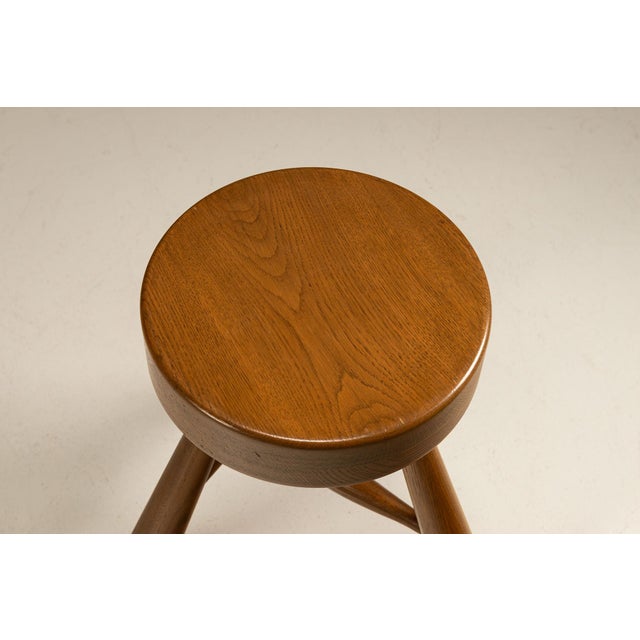 Wood Three-Legged Stools in Ash in the style of Charlotte Perriand, 1970s, Set of 2 For Sale - Image 7 of 9