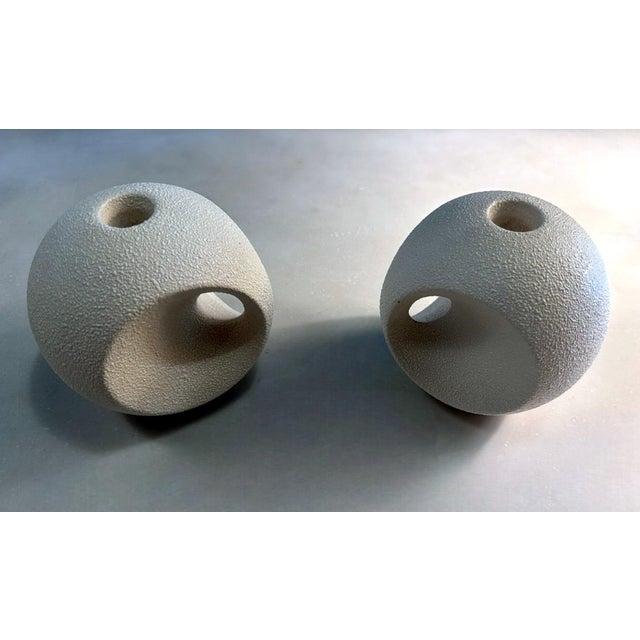 Bertoncello Pair of Mid 20th Century White Glazed Ceramic Candlesticks Design by Roberto Rigon For Sale - Image 6 of 18