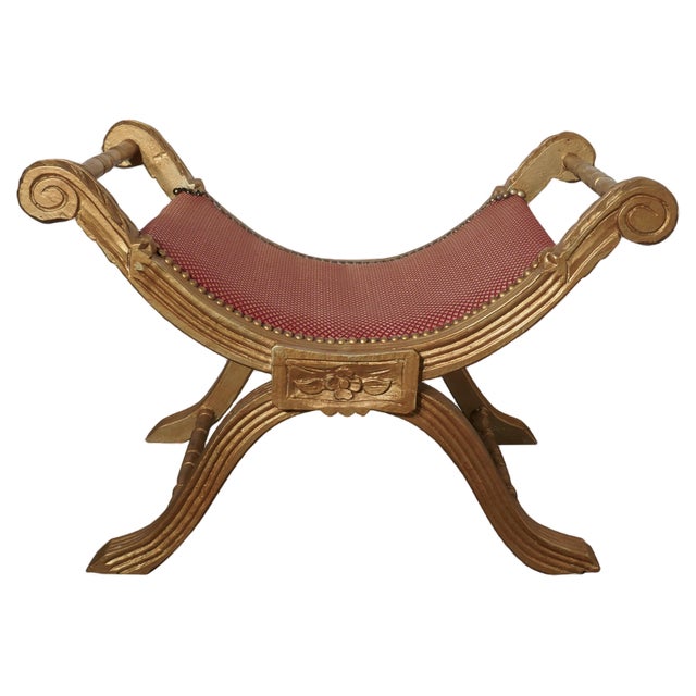 19th Century Empire Style Gilt X Frame Stool, 1880s For Sale