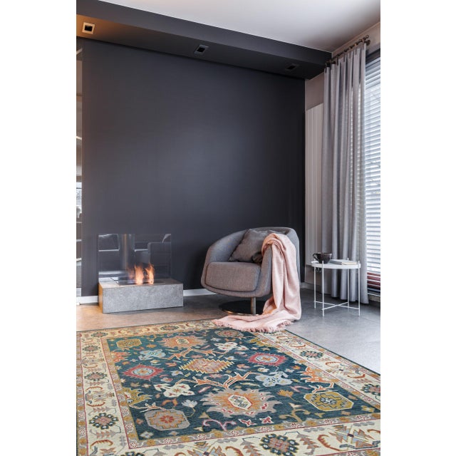 Sarrah Oushak Charcoal Hand Knotted Wool Rug, Country of Origin: India. This exceptional piece reinterprets the grand...