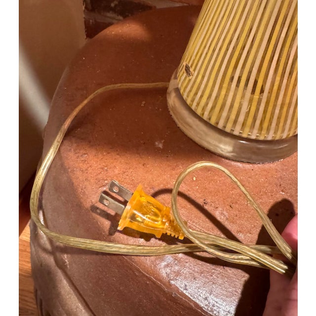 Vintage Italian Murano Glass Table Lamp – Ribbed Yellow Blown Glass With Shade For Sale - Image 9 of 12