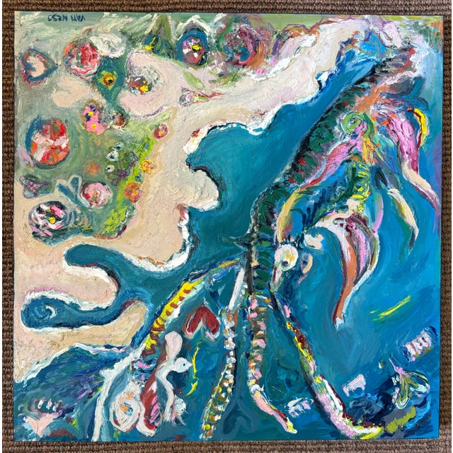 2020s Aerial Seascape Abstract, Original Oil Painting, Rare Art For Sale - Image 5 of 5