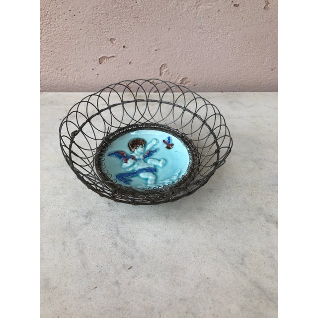 Baroque Majolica Wire Basket With an Angel, Circa 1900 For Sale - Image 3 of 6