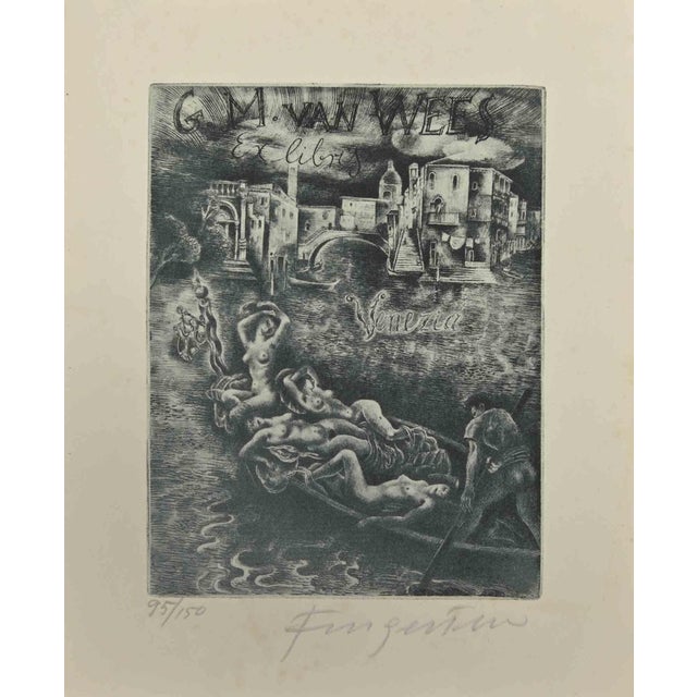 Michel Fingesten, Ex Libris G.M. Van Wees, Venezia, Etching, 1930s For Sale