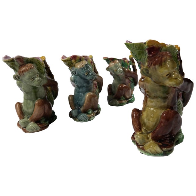 Majolica Monkey Ceramic Vases - Set of 4 For Sale - Image 9 of 9