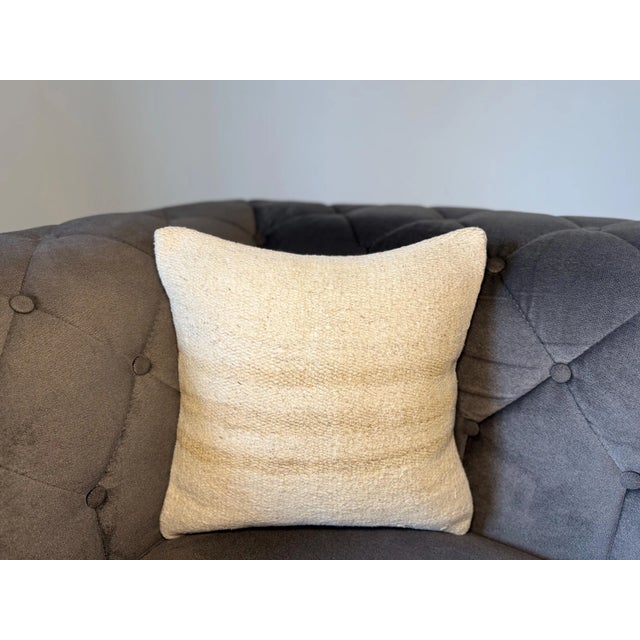 Sand Vintage Turkish Hemp Pillow, Natural Sand Beige Cushion, Handwoven Anatolian Pillow With Insert, 16x16 In For Sale - Image 8 of 8