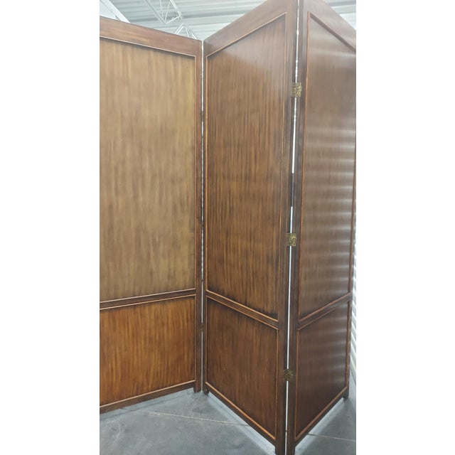 19th-Century Replica Three-Panel Folding Screen — Oil-Painted Italian Landscapes With Carved Walnut Frame & Marquetry Inlay For Sale - Image 9 of 10