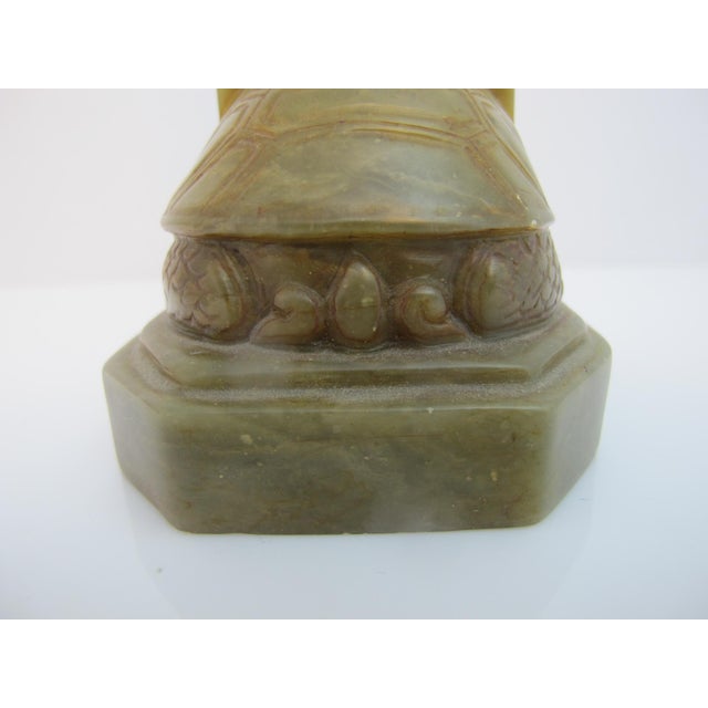 Green Chinese Ba Xia Bi Xi Dragon Turtle Carved Soapstone Prosperity Figurine Seal For Sale - Image 8 of 10