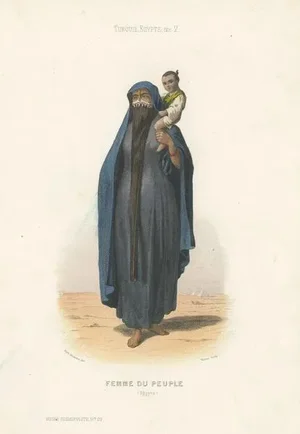 Aubert, Costume Illustration of a Woman with Child, Egypt, 1850, Print
