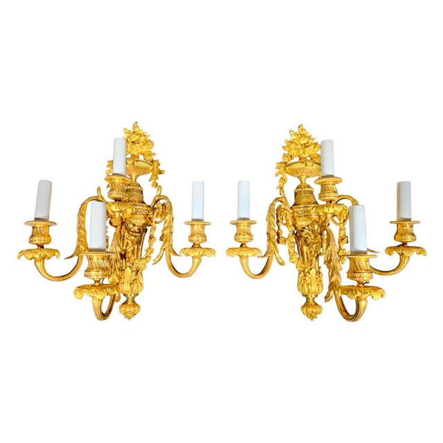 Pair of sconces in dore bronze italian empire period eighteenth century important pair of end of the 18th century...