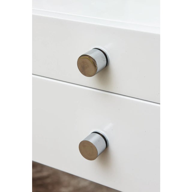 1970s Vintage White Lacquered Over Wood, Chrome, Steel, Glass and Lucite Floating Desk Custom 70's For Sale - Image 5 of 10