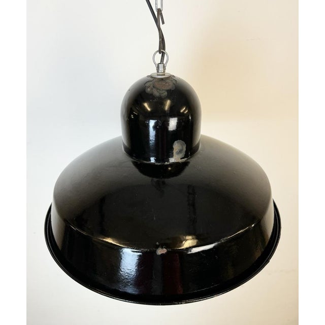 Black Industrial Black Enamel Factory Pendant Lamp, 1960s For Sale - Image 8 of 16