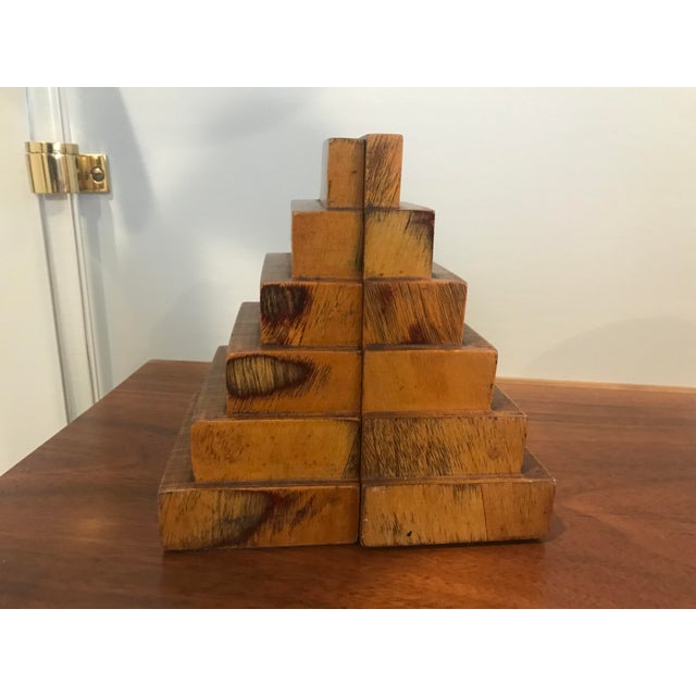 Vintage MidCentury Modern Tiered Laminated Wood Bookends a Pair