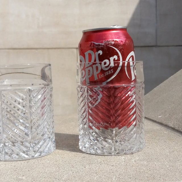 Glass 1990s Ralph Lauren Crystal Herringbone 2x Double Old Fashioned Glasses For Sale - Image 7 of 8