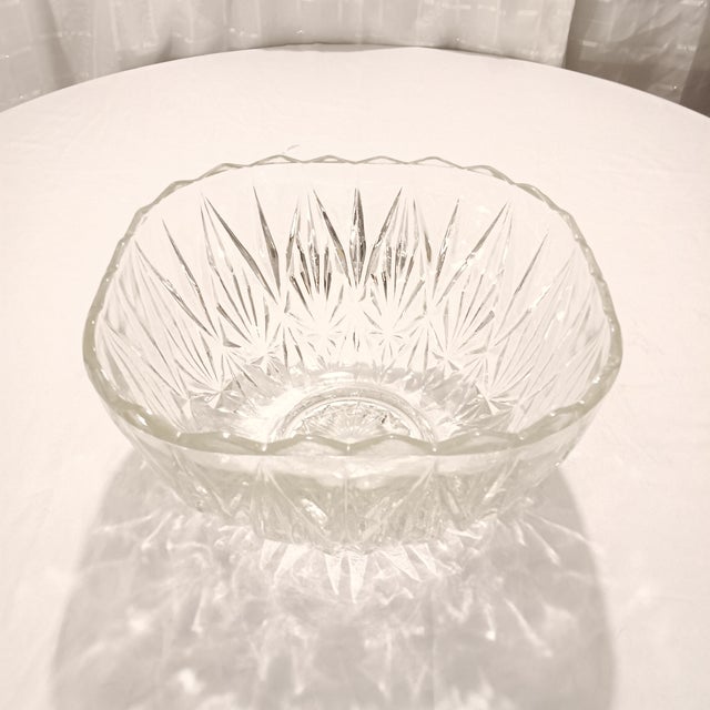 Mid-Century Modern Vintage Large Cut Lead Crystal Bowl For Sale - Image 3 of 12