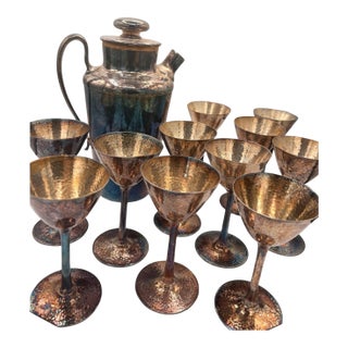 1927 Meriden International Silver Art Deco Hammered Cocktail Set — 12 Pieces For Sale