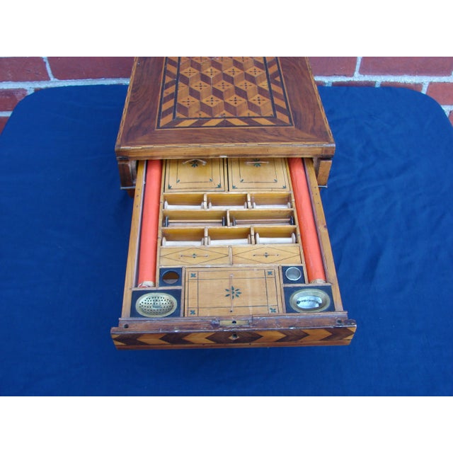 19th Century Italian Marquetry Necessaire Sewing Shaving Travel Box For Sale - Image 6 of 12