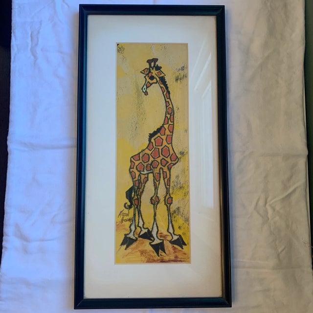 Wood Mid 20th Century Giraffe Painting, Framed For Sale - Image 7 of 7