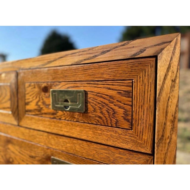 Henredon Vintage Henredon Campaign-Style 7-Drawer Dresser Credenza With Brass Hardware For Sale - Image 4 of 6
