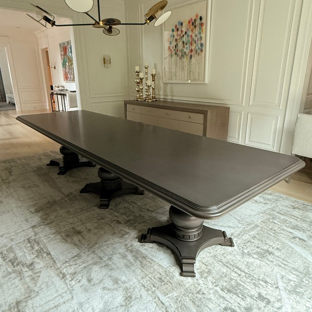 Exceptionally Long Three Pedestal Dining Table For Sale - Image 9 of 18