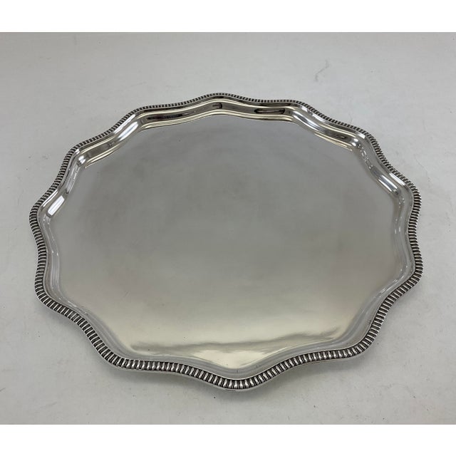 English Silver Scalloped Edge Salver , Gadroon Mount 10 In. For Sale - Image 3 of 8