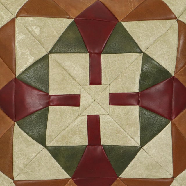 Vintage Patchwork Cushion with Diamond Pattern in Faux Leather, 1960s For Sale - Image 13 of 15