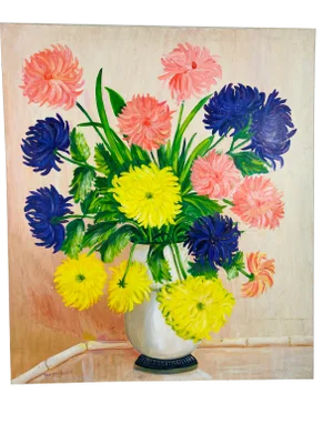 Mid 20th Century Floral Bouquet Still Life Oil Painting on Canvas