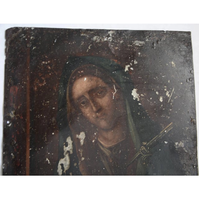 Spanish 19th Century Mexican Folk Art of Retablo on Metal of Sorrowful Mother Mary For Sale - Image 3 of 6
