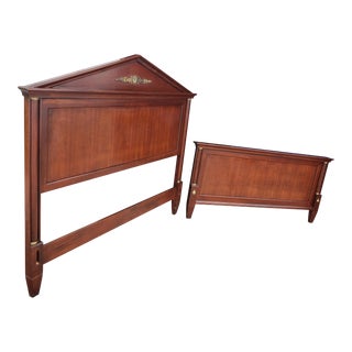 Vintage Ethan Allen Empire Mahogany Queen Headboard and Footboard - 2 Pieces For Sale